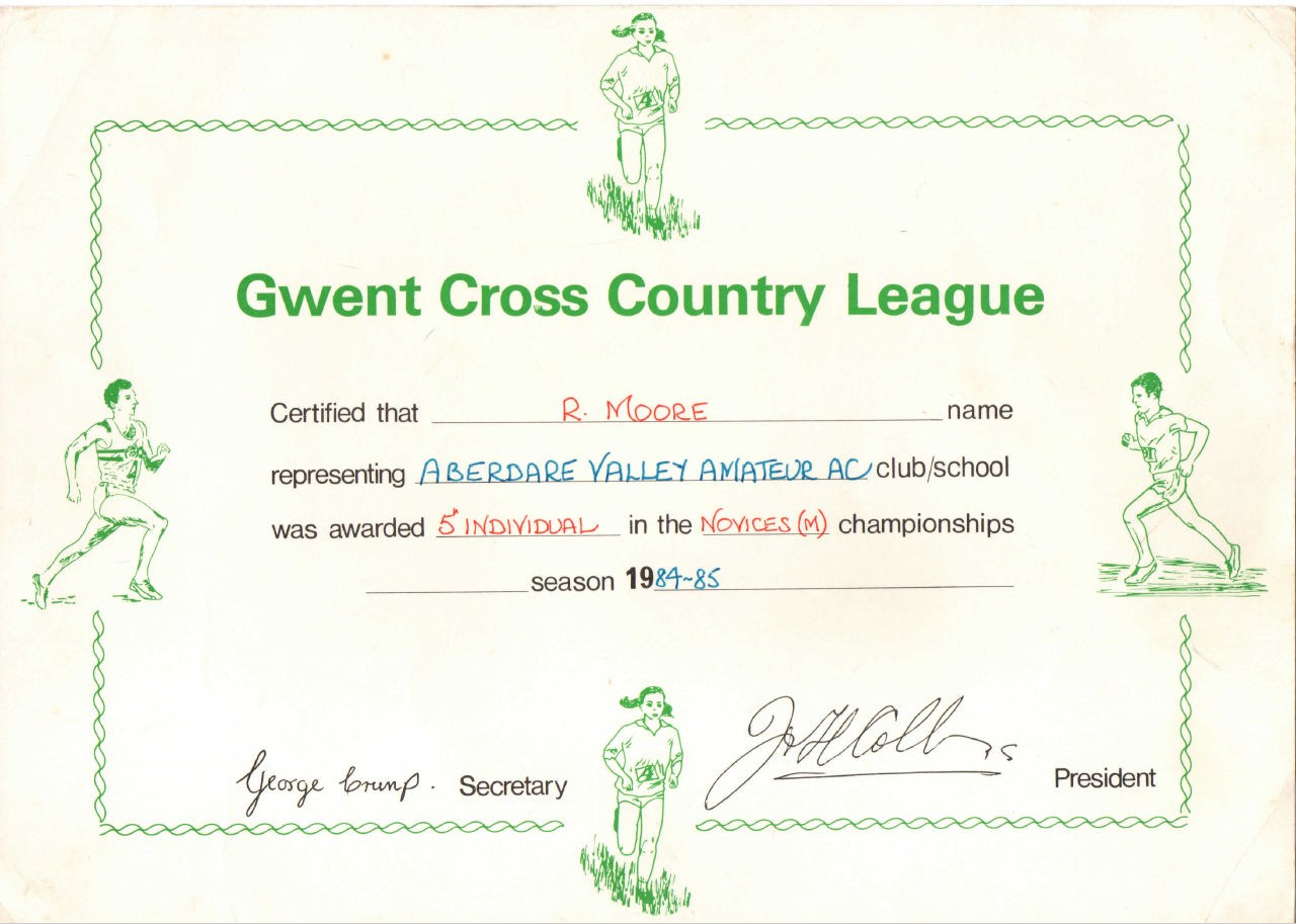 Ross Moore's certificate as an Under 11 (and he's still involved!)